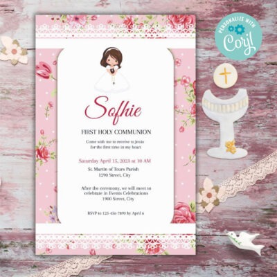 Floral communion Invitation