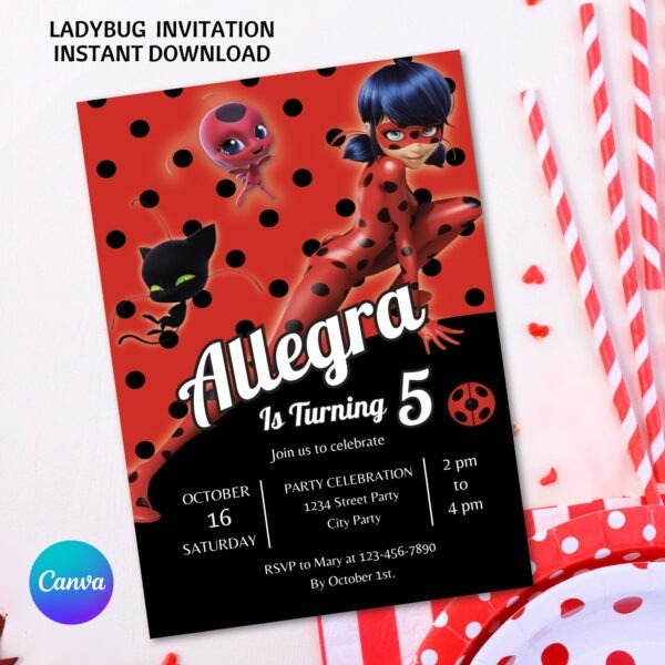 Editable Ladybug Birthday Invitation