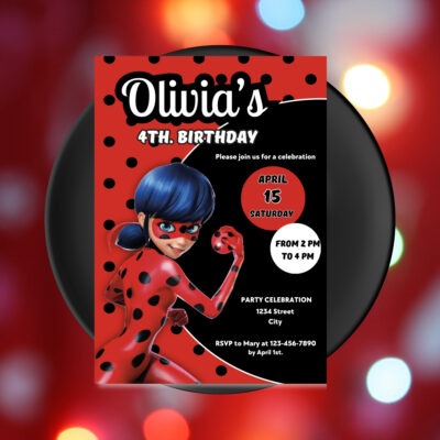 Miraculous Ladybug Birthday Invitation