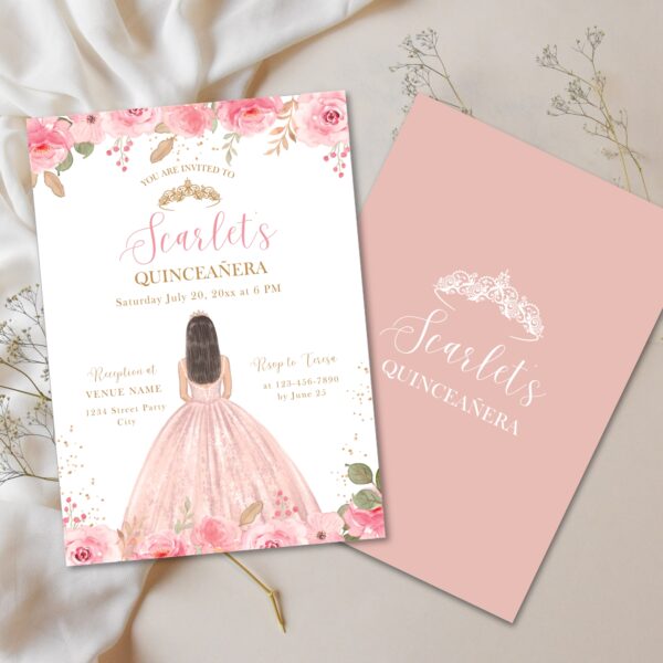 Blush Pink and gold Quinceanera Invitation